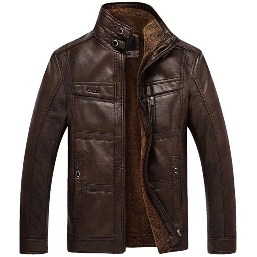 

Mens Leather Jackets and Coats 2019 High Quality Thick Fleece Faux Leather Jacket Men Winter Windbreakers Motorcycle Coat 524