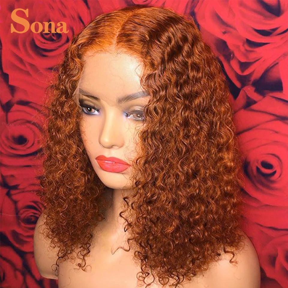 Peruca de Cabelo Frontal do Laço Gengibre Laranja Humano Arrancadas Perucas Onda Profunda Remy Colorido Curto Bob Frente Laço Encaracolado Pré 6 remy colorido curto bob frente laço encaracolado perucas fechamento