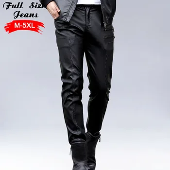

Winter Warm Men Plus Size PU Leather Pants 4XL 5XL Chi Male Oversized Straight Faux Leather Casual Pants