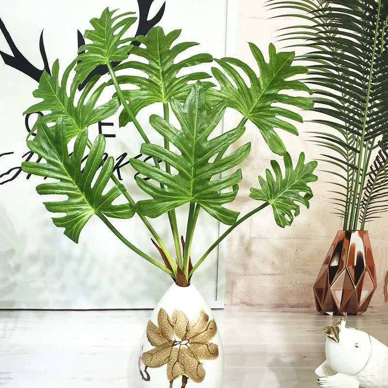

70cm7 Fork Large Artificial Tropical Plants Green Monstera Leaf Plastic Palm Tree Branch Wedding Home Garden Living Room Decor