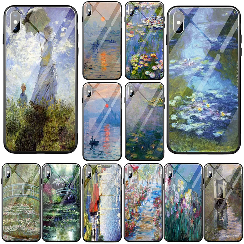 Чехлы из закаленного стекла для телефонов iPhone 8 7 6 6S Plus X XR XS 11 Pro Max Shell Fundas Claude Monet