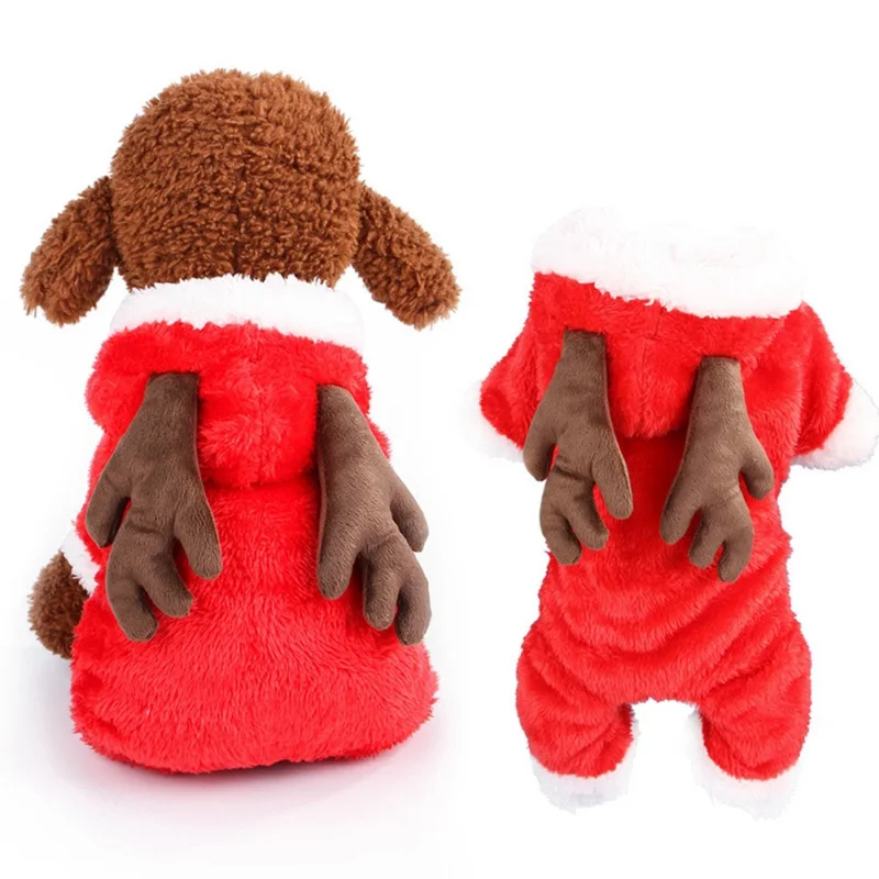 Christmas Dog Clothes Cute Puppy Dogs Reindeer Transformation Thicken Jacket Cat Winter Pet Costume Warm Elk Hoodie Coat | Дом и сад