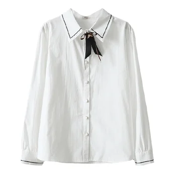 

Formal The New Blouse Women Office Solid Color Flannel Elegant White Shirt Women Casual Camicie Donna Women's Clothing YY50WB