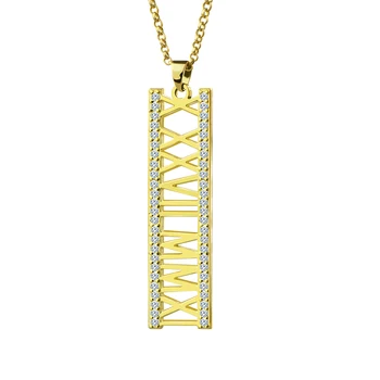 

Vertical Roman Numeral Necklace Custom Birthstone Anniversary Date Necklaces Custom Cut Out Numeral Jewelry Wedding Gift Gold