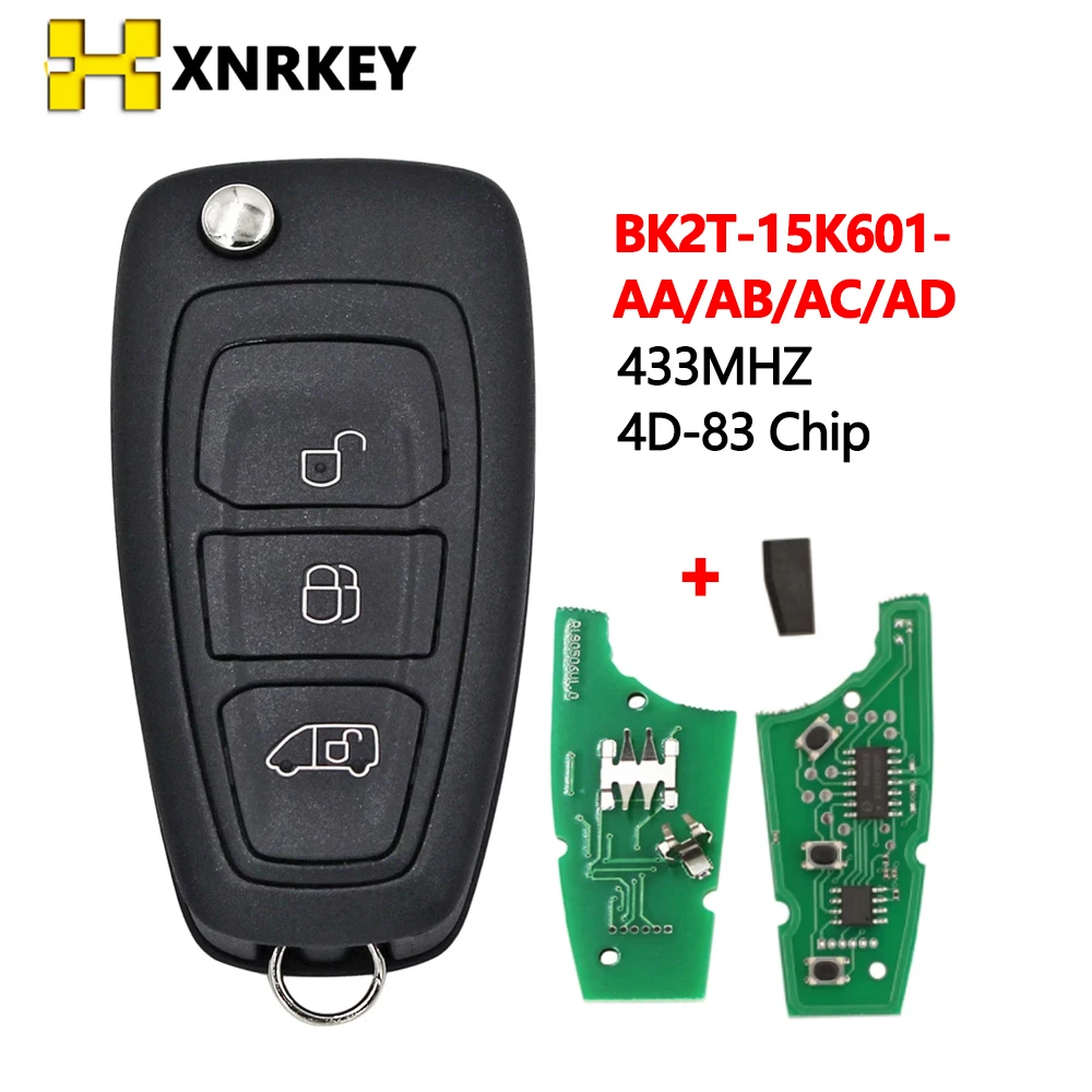 Xnrkey Chiave A Distanza Per Auto A 3 Pulsanti Per Ford Tourne Transit Custom 2015 2016 Chiave Per Auto 433Mhz 4D-83 Chip Bk2T-15K601-Aa/ Ab/ Ac/Ad