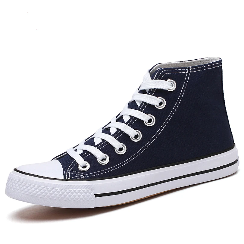 Вулканизированная обувь унисекс; Классическая однотонная повседневная обувь на шнуровке; модные прогулочные беговые кроссовки; дышащая парусиновая обувь с низким верхом - Цвет: blue (High help)