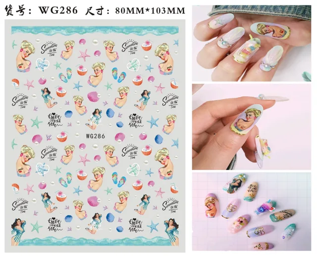 WG266-296 Summer Princess Ultra-thin Adhesive Nail Stickers Children's Girls Christmas Gifts 2021 New 3D Fashion Manicure Decals WG 286