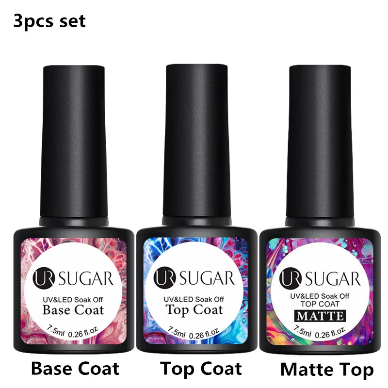 3pcs base top Ur Sugar 6/8 шт./лот наборы для гелевых ногтей Soak Off Гель лак для ногтей, длительного действия, UV светодиодный Гель-лак Блестящий цветной гель лак для ногтей маникюрный лак набор - Цвет: 3pcs base top