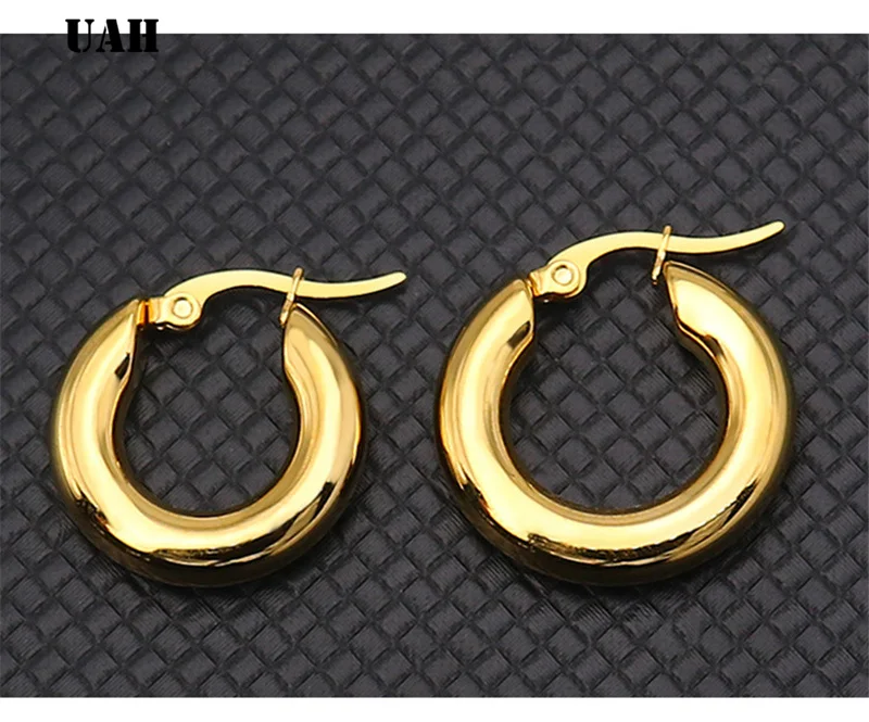 UAH Two-color Gold color Women Gift Sale Fashion Jewelry Stainless Steel Wives Round Fancy Hoop Earrings