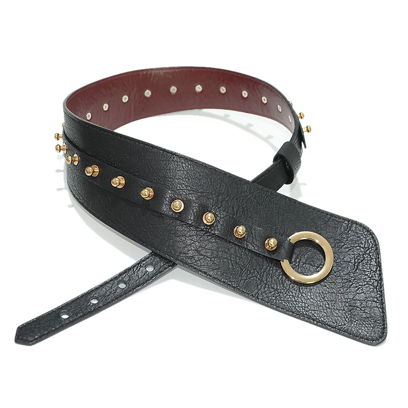 Ceinture Lux Модные женские шипованные из искусственной кожи черные поясные уплотнения для женщин 9,5 см Широкий винтажный ремень Bg-1395 - Цвет: Черный