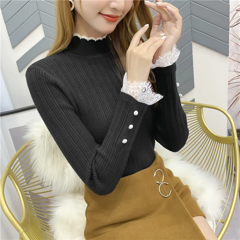 Пуловер Blusas De Inverno Feminina, 9411, настоящая фотография, утепленный джемпер с кружевными рукавами, 38- 1-й этаж, 3 ряда, 4 полки - Цвет: see chart