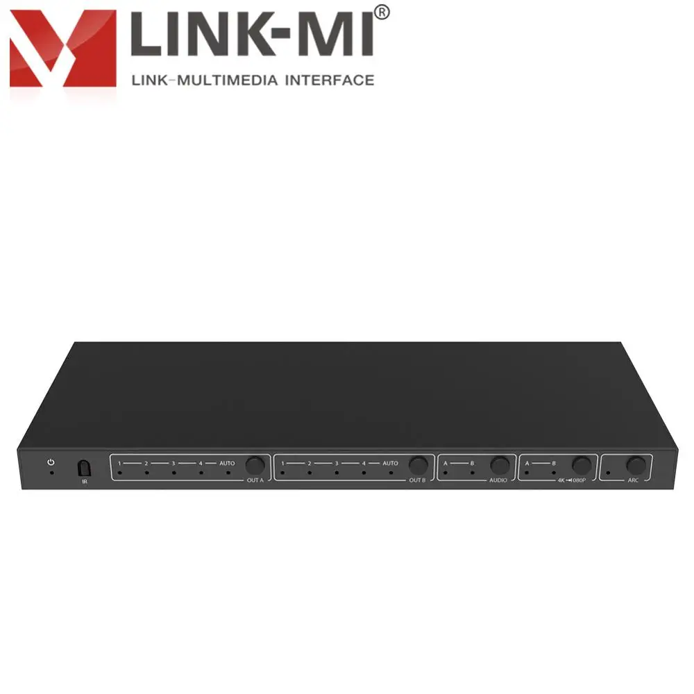 LINK-MI LM-MX42B-4K2K 4x2 HDMI 2.0 Matrix Switcher Supports 4 HDMI inputs and 2 HDMI outputs up to 4K2K@60Hz YCbCr 4:4:4