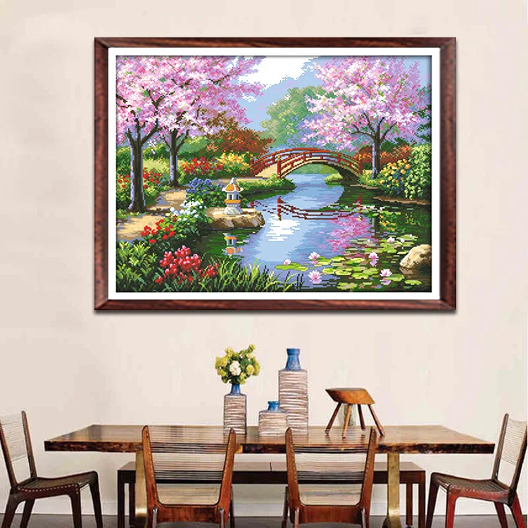 55x43 cm 14CT 2 нити Набор для вышивания крестиком DIY декоративный Набор для вышивания крестиком(без рамки)-вид на сад
