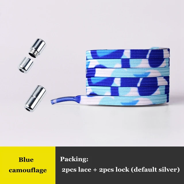 Elastic No Tie Shoelaces Colorful Flat Shoe laces Sneakers shoelace Metal Lock Lazy Laces for Kids Adult One size fits all shoes Blue camouflage