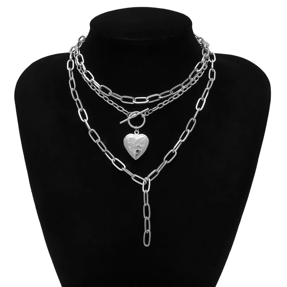 Панк массивное кубинское многослойное ожерелье для женщин и мужчин, винтажный дизайн, толстая длинная цепочка, ожерелье в стиле стимпанк, массивное ювелирное изделие - Окраска металла: Silver