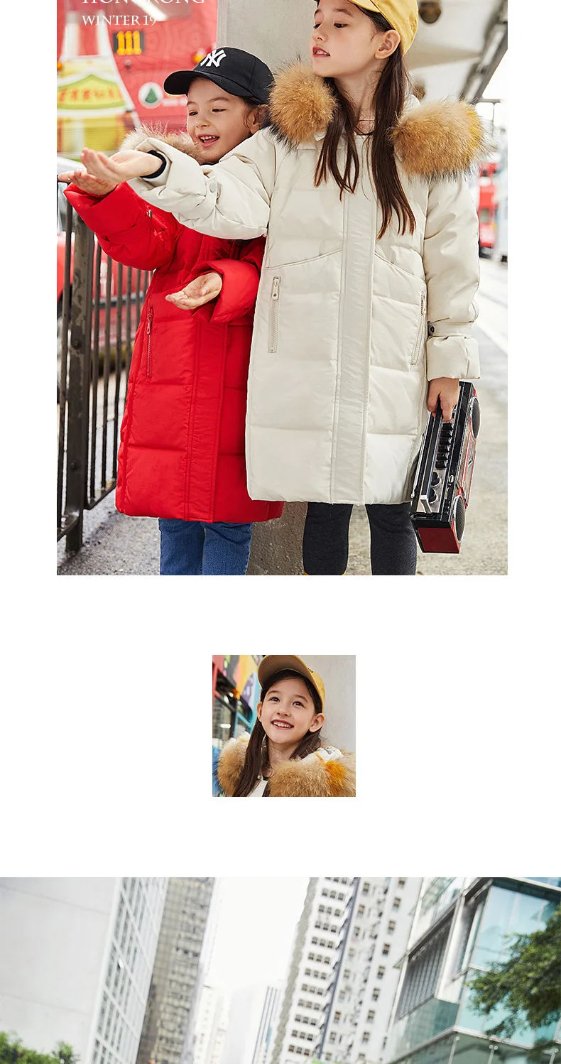 Новинка года, длинная детская одежда для девочек пальто с густым мехом утепленная детская одежда с воротником