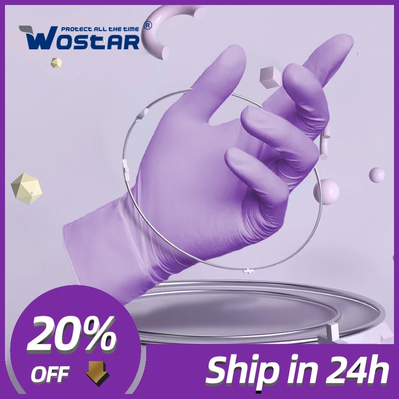 Wostar-guantes desechables de nitrilo para el hogar, resistentes al aceite, antideslizantes, para el trabajo de cocina, color morado, 100 Uds.