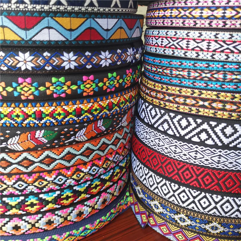 Colorful Floral Geometric Jacquard Embroidered Ribbons 5 Yards 1 Inch 25MM DIY Decoration Webbing Trim