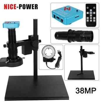 

PCB Chip Repair Microscope 38MP HDMI 2MP VGA Industrial Microscope Camera LED Ring Light 130X C mount lens Big Workbench Stand