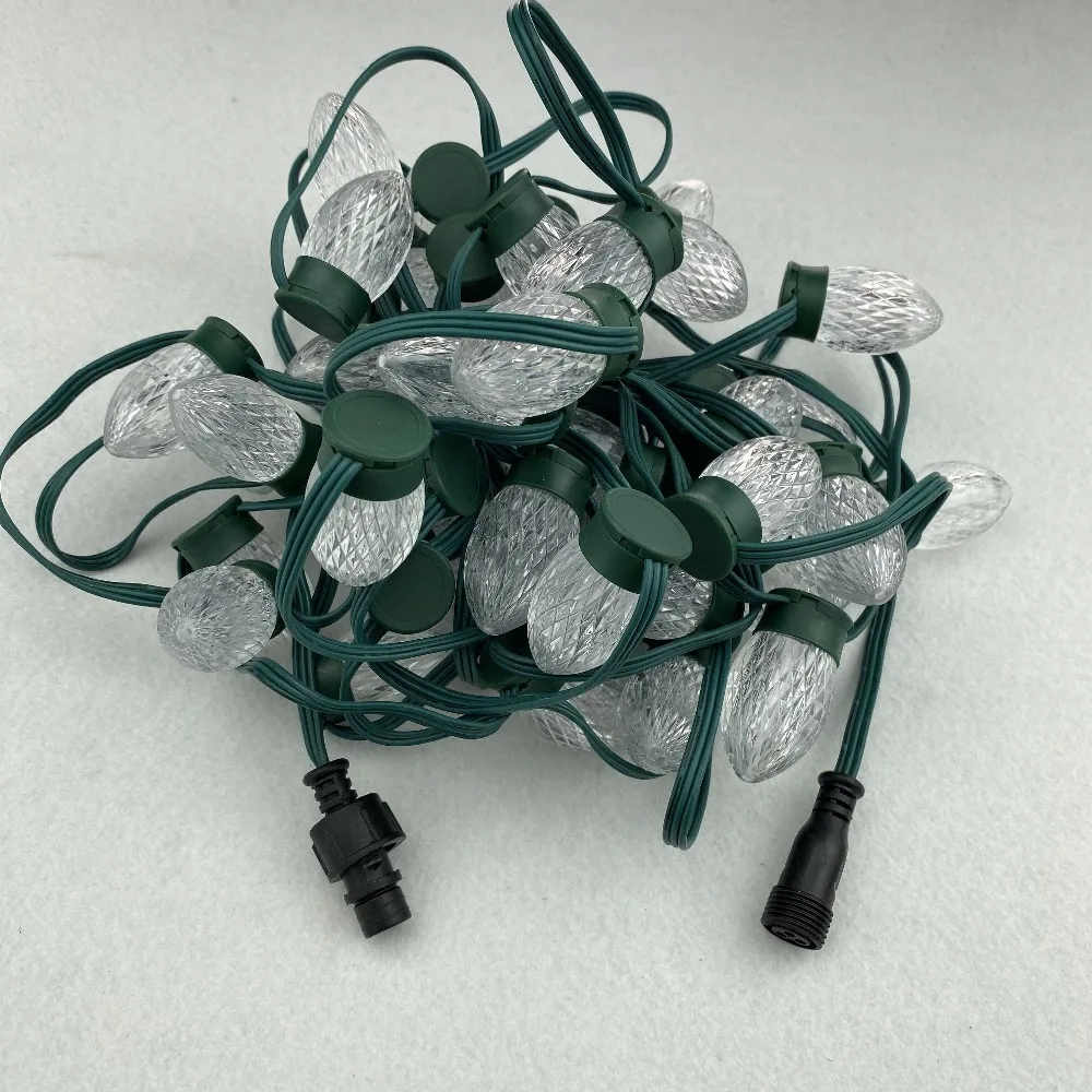 50 узлов Addressable RGB C9 DC12V WS2811 светодиодный(2 светодиодный s) Пиксельная светящаяся гирлянда; 6 дюймов расстояние между проводами; Зеленая проволока; IP68; 13,5 мм косички