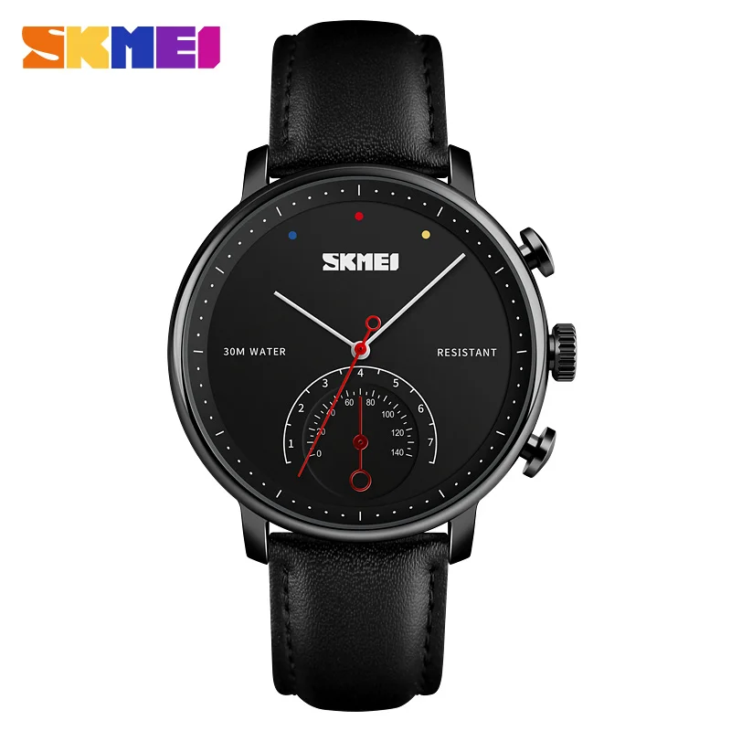 Бренд SKMEI кварцевый часовой моды Для Мужчин's часы роскошные кожаные Бизнес наручные Водонепроницаемый браслет Relogio Masculino - Цвет: Black