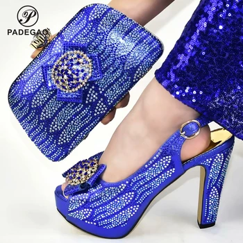 

2020 High Quality Nigerian Women Shoes and Bag Set Italian Designer Best Match Lady Shoes and Bag in Blue Color