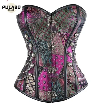 

Purple Steampunk Spiral Steel Boned Steampunk Gothic Bustier Corset With Burlesque Costumes Overbust Corset With G-string