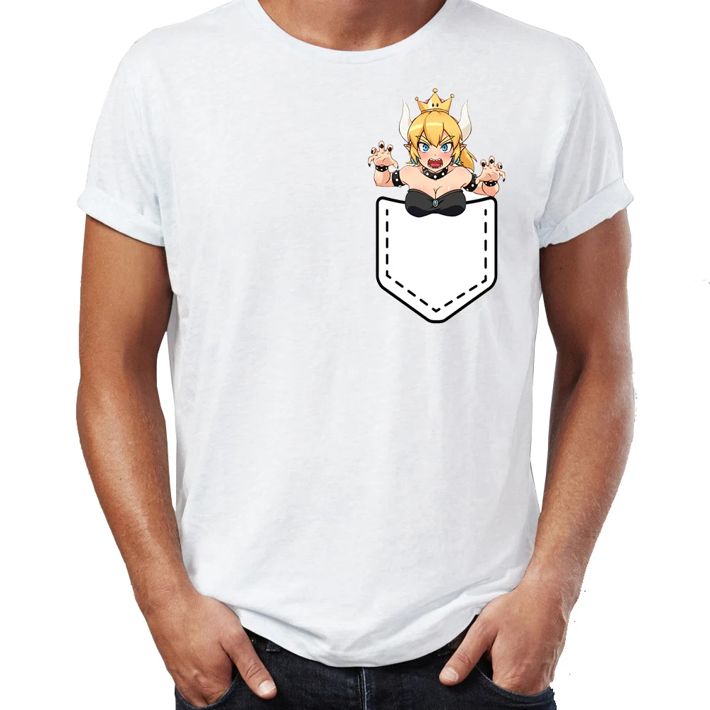 

Men's T Shirt Pocket Bowsette Funny Artsy Awesome Artwork Printed Tee