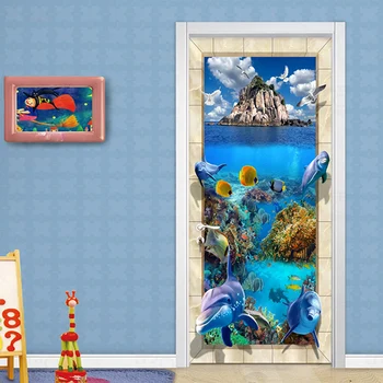 

Kids Bedroom Underwater World Door Sticker PVC Self-Adhesive Waterproof Home Decoration Wall Decals Vinyl Wallpaper 3D Stickers