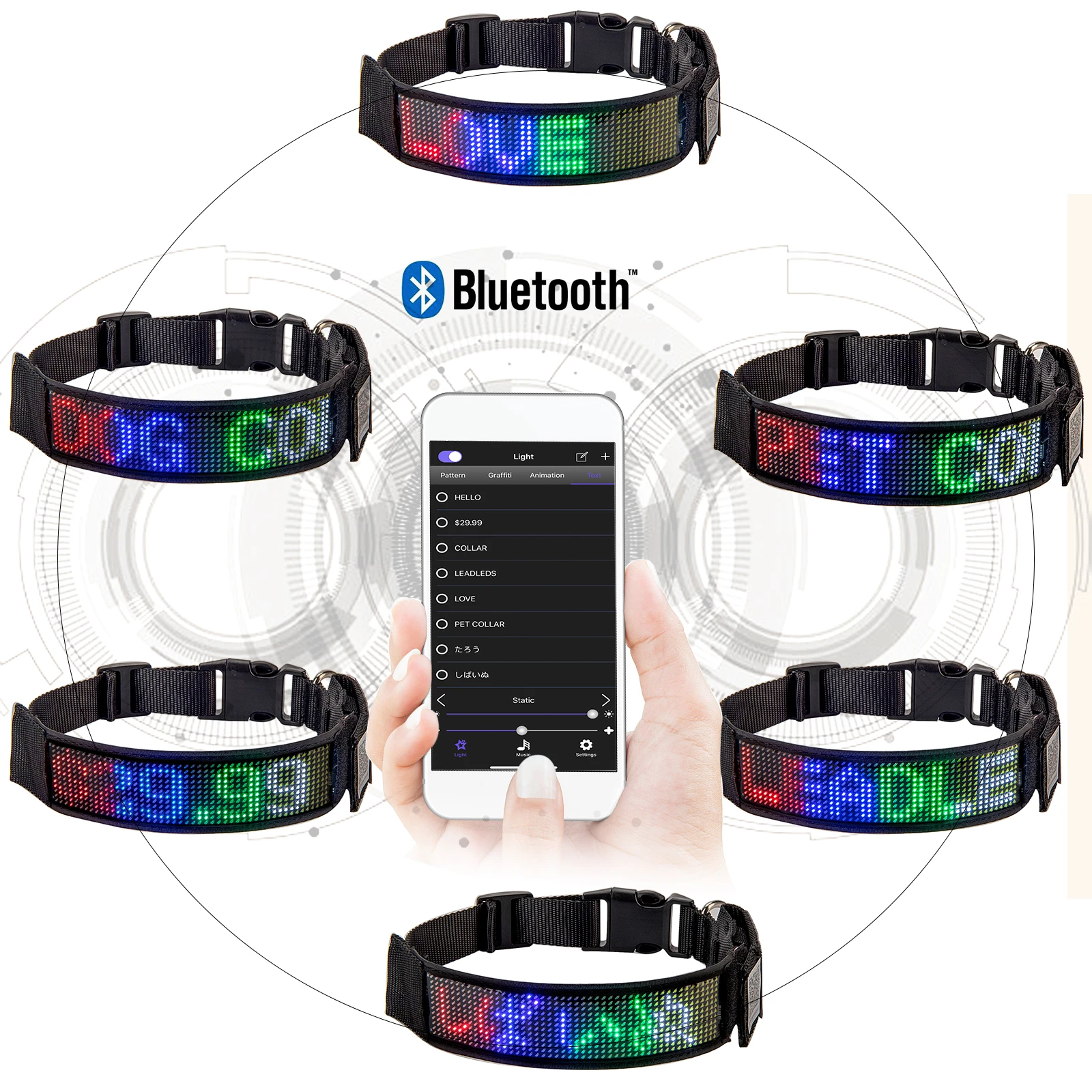 USB RECHARGEABLE LED PETS COLLARS SCROLLING TEXT DISPLAY SCREEN