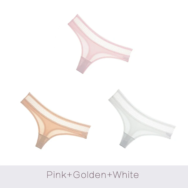 Pink Golden White Хлопковые стринги, сексуальные трусы, Бесшовные стринги, женское нижнее белье, трусики для девушек, женские трусики, стринги, нижнее белье Танга, 3 шт - Цвет: Pink Golden White