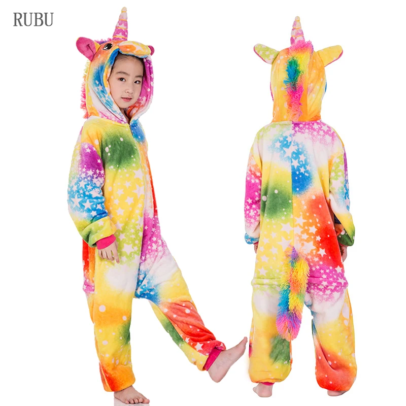 Kuguurumi/Детская Пижама с единорогом; ползунки «панда»; одежда для сна для мальчиков и девочек; зимние пижамы; фланелевые детские комбинезоны с животными; От 4 до 12 лет для малышей - Цвет: Colored Unicorn
