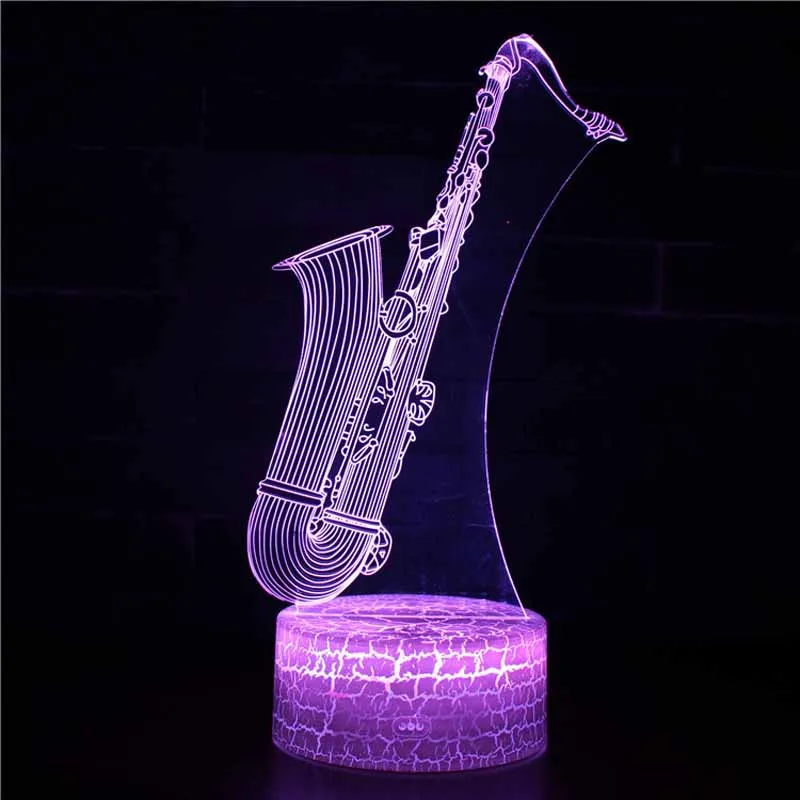 HQXING 3D Illusion Night Light Led USB 7 Colors Musical Instrument Night Lamp Violin Horn Piano Guitar Lamps Kids Gifts bright night light