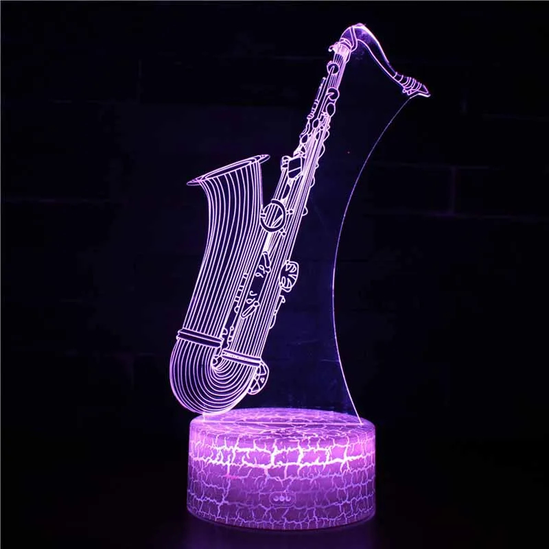 HQXING 3D Illusion Night Light Led USB 7 Colors Musical Instrument Night Lamp Violin Horn Piano Guitar Lamps Kids Gifts bright night light Night Lights