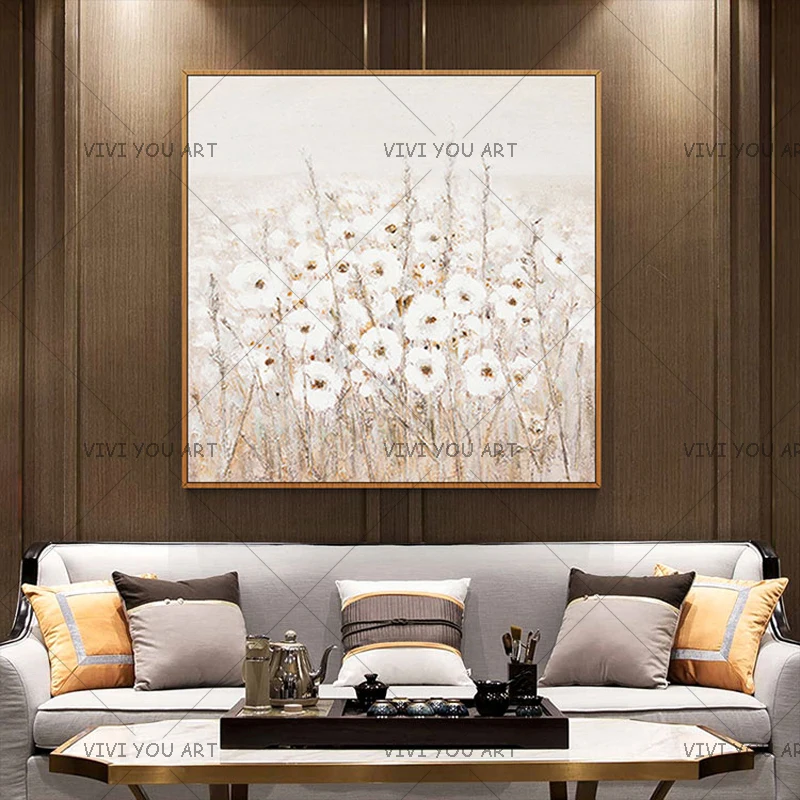 Большие размеры расписанное мастихином вручную белое дерево изображение цветов