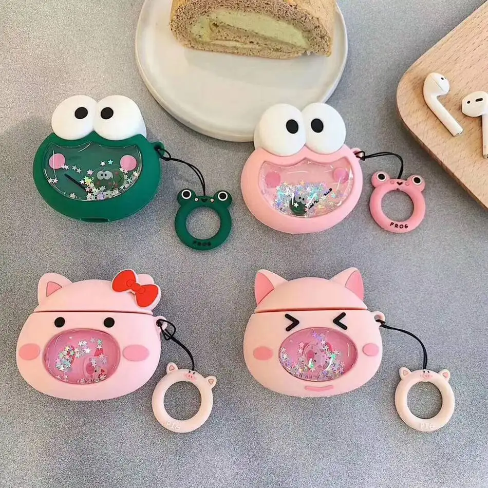 

3D Liquid Earphone Case for Apple Airpods 2 Case Glitter Quicksand Cover for Air pods Case Headphone Earpods Cover Ring Strap
