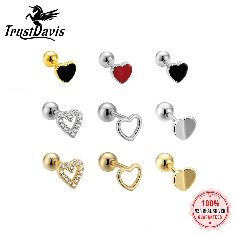 

TrustDavis Real 925 Sterling Silver Romantic Heart Bead Screw Stud Earrings For Women Wedding Minimalist Fine Jewelry DS1155
