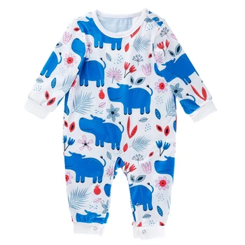 

Baby Clothing 0-2 Years Old Baby Long Sleeve Cartoon Hippo Print Overalls Baby Clothes Romper, 0-3M