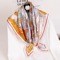100% Natural Silk Square Scarf Women Print Shawls Wraps Large Bandanas Pure Real Silk Scarves Headscarf Neckerchief 88x88cm