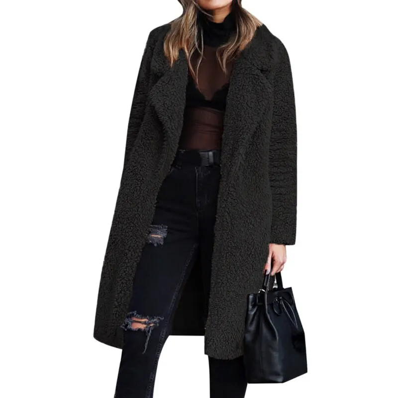 Black--Style 1 LOOZYKIT, Женская длинная верхняя одежда из искусственного меха, пальто, теплое плюшевое пальто,, Осень-зима, модная повседневная Уличная одежда, женские куртки - Цвет: Black--Style 1
