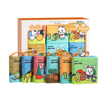 

TUMAMA 6Pcs Baby Toys Cloth Books Letter Number Infant Educational Stroller Rattle Toy Newborn Crib Bed Baby Toys 0-36 Months