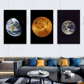 

3Pcs Space Poster And Print Planet Moon Earth Room Technology Decoration Universe Living Room Mural Decoration Picture Wall Art