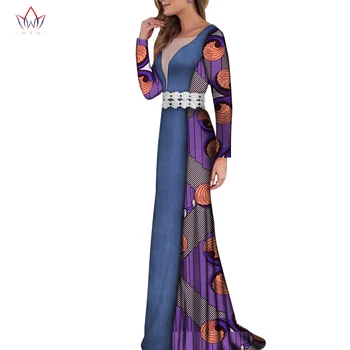 

African Ankara Woman Dresse Dashiki Long sleeve African Traditional Clothing for Women Plus Size Sexy Dress for Women WY5861