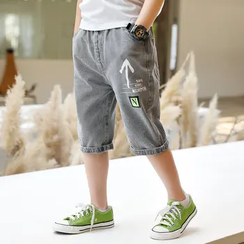 

5-14 Years Children Boys Jeans Shorts Teenager Boy Denim Short Cargo Pants New Summer Casual Kids Capri Pants Grey Blue Color