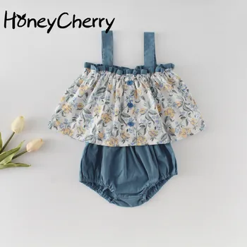 

2020 Summer Baby Sleeveless Top Shirt with Narrow Straps + Solid Color Bread Pants Baby Girl 2-Piece Suit baby girl clothes