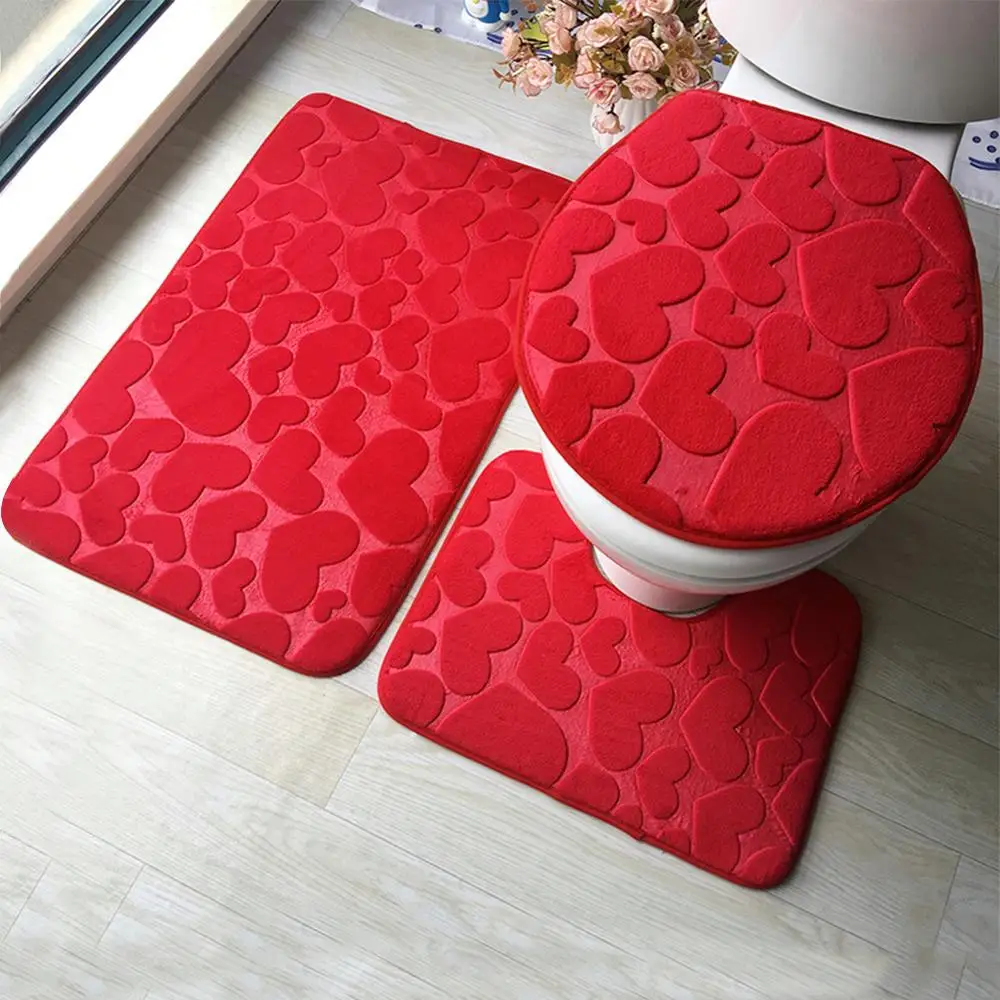 3 Piece Bathroom Shower Absorbent Carpet Non Slip Bath Mat Set 