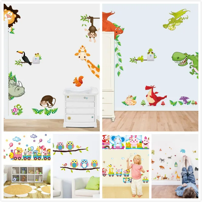 

Jungle Animals Wall Stickers for Kids Rooms Safari Nursery Rooms Baby Home Decor Poster Monkey Elephant Horse Wall Decals