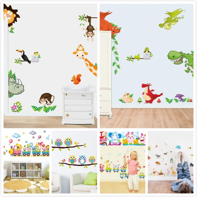 Home Decor Jungle Animals Wall Stickers For Kids Rooms Safari Nursery Rooms Baby Home Decor Home Garden Mbln Org
