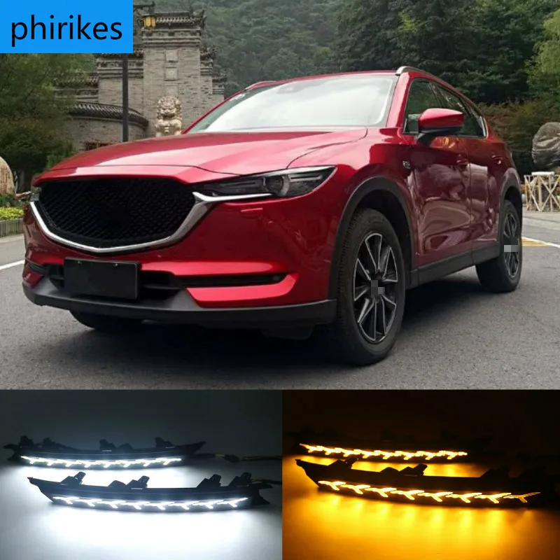 

2Pcs DRL 12V LED Daytime Running Light Fog Lamp Decoration For Mazda CX-5 CX5 2017 2018 2019 Flowing Turn Signal