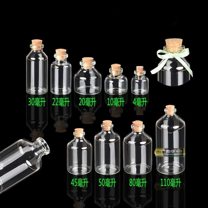 8pcs 12ml 15ml 20ml 22ml 25ml 30ml 50ml 70ml 110ml Glass Bottles with Cork Stopper Empty Spice Bottles Jars Gift Crafts Vials 4